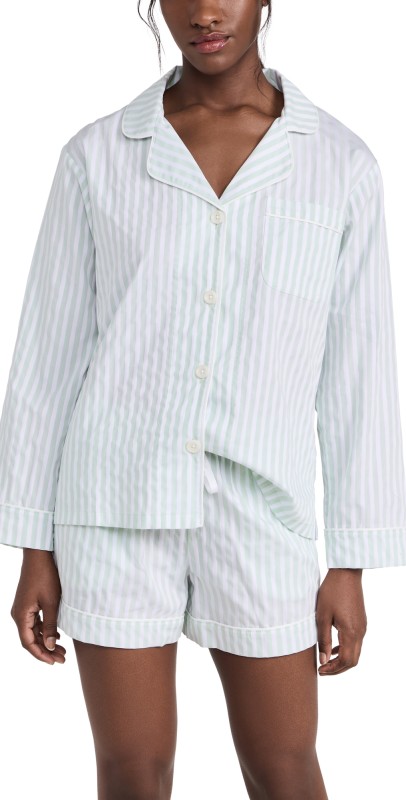 BedHead PJs 100% Cotton Long Sleeve PJ Set Mint 3D Stripe