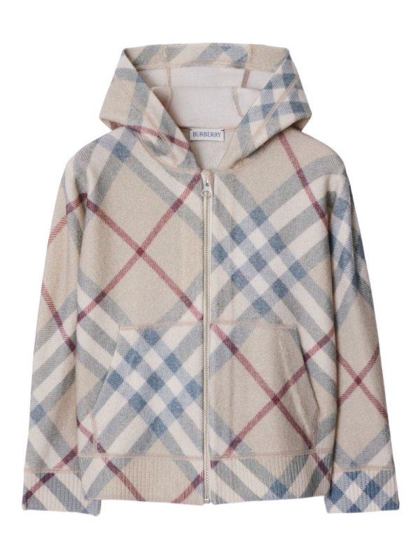 check-pattern zip-up wool hoodie