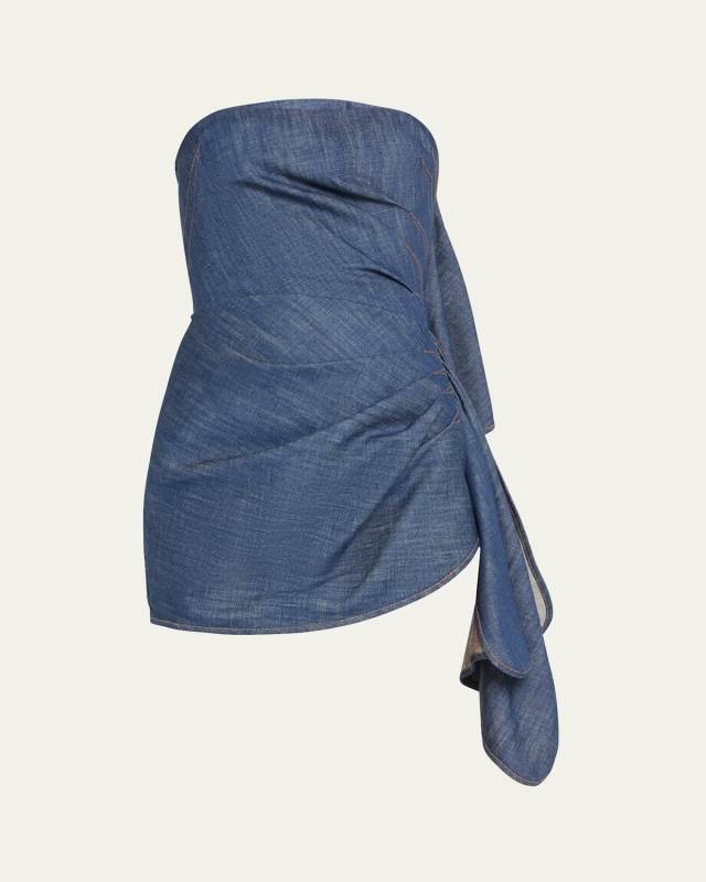 Strapless Denim Mini Dress with Ruffle Detai