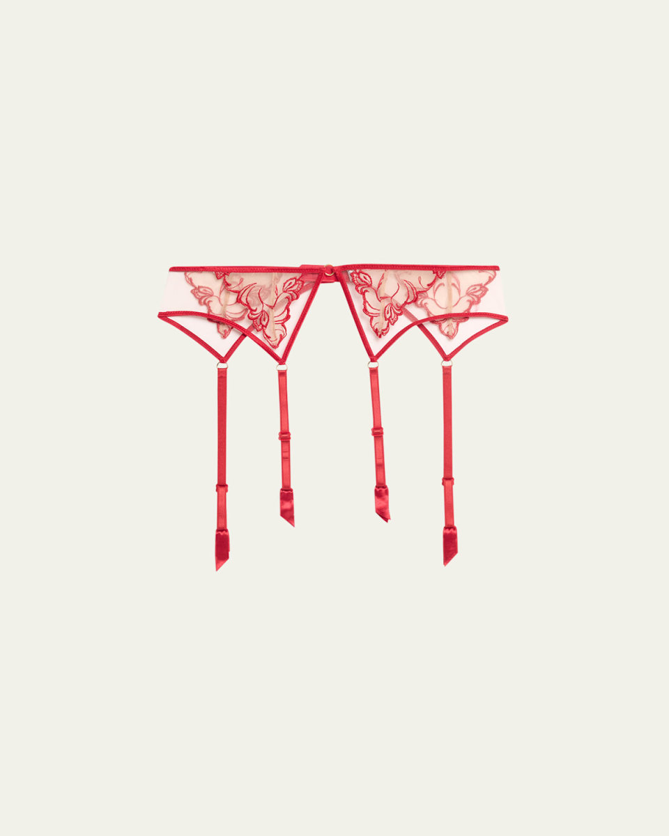 Nude Solaire Embroidered Tulle Garter Belt