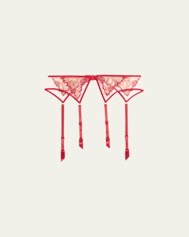 Nude Solaire Embroidered Tulle Garter Belt