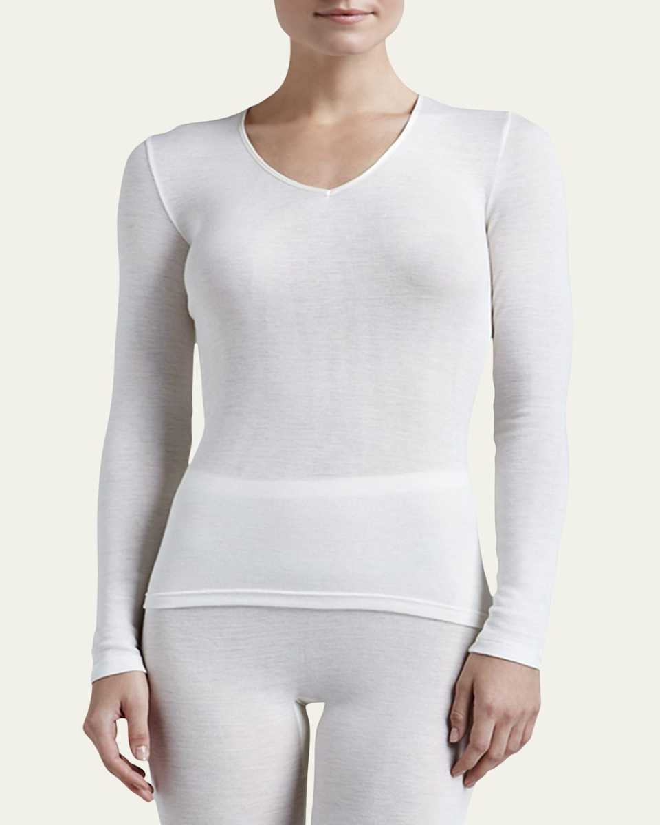 Wool & Silk Blend V-Neck Top