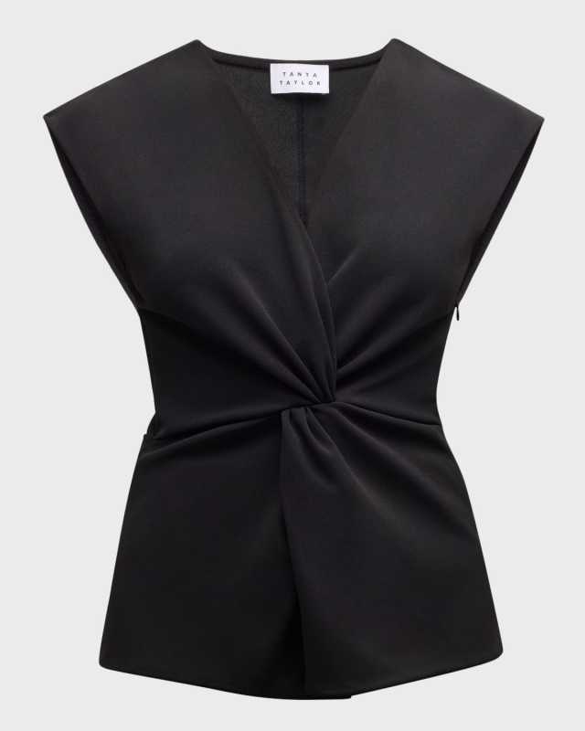 Alyssa Gathered Surplice Cap-Sleve Top