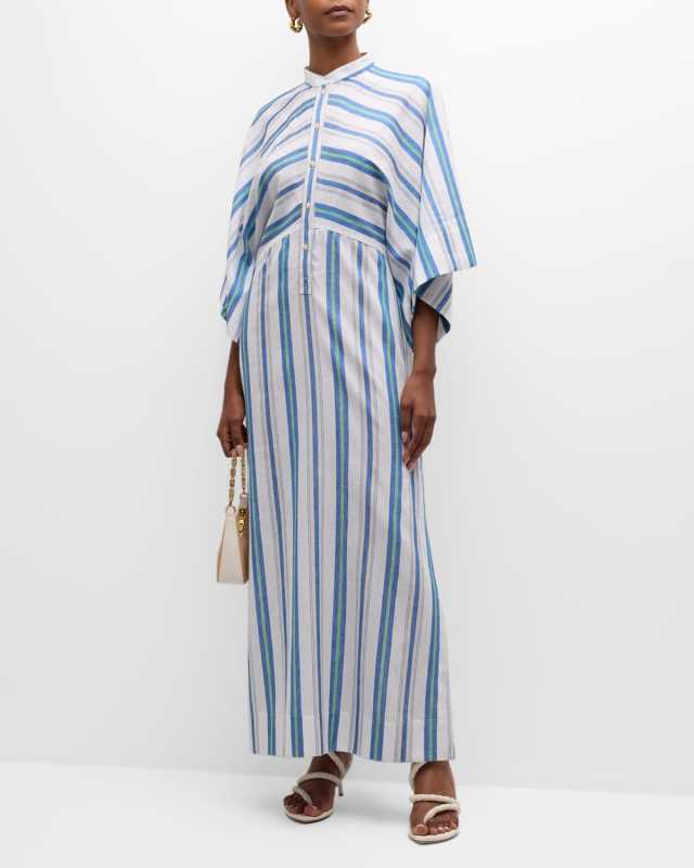 Verdi Linen Cotton Stripe Midi Caftan Dress