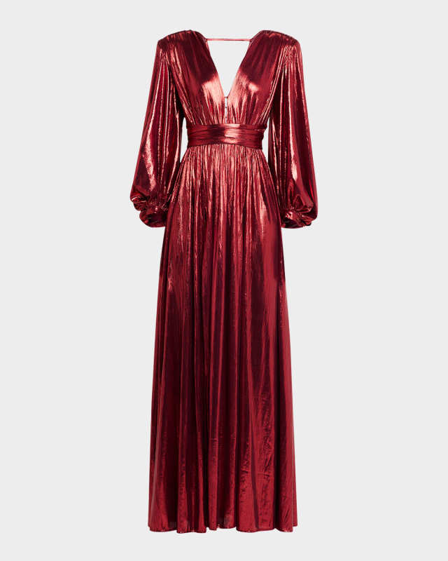 Zoe Metallic Deep V-Neck Gown