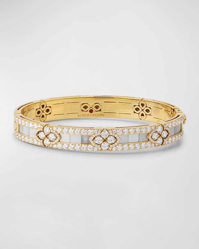 18K Yellow Gold Mother of Pearl Bracelet with Diamond Edge