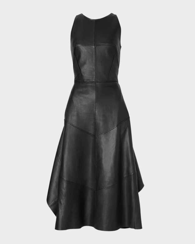 Linden Sleeveless Paneled Leather Midi Dress