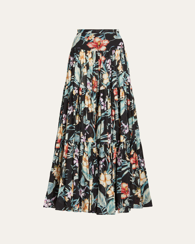 Sutton Delano Tropical Floral Tiered Maxi Skirt