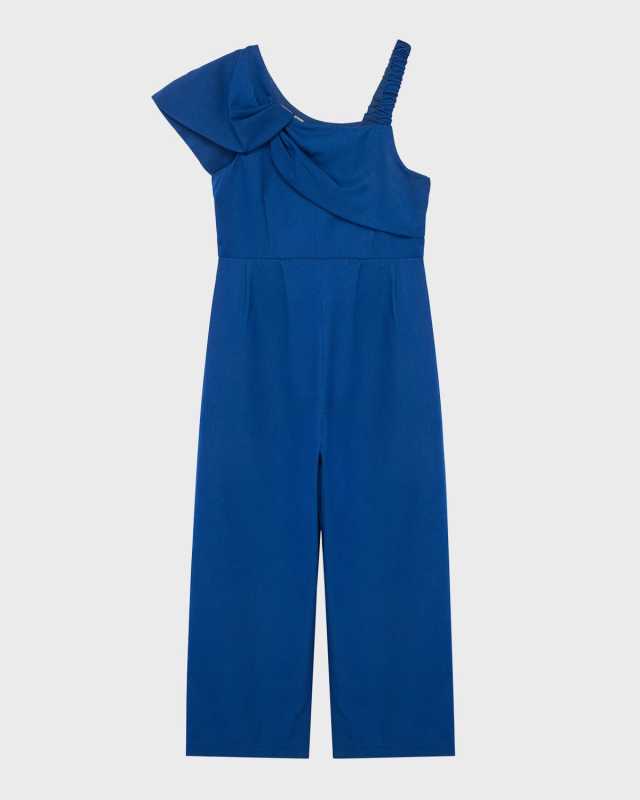 Girl's Twisted Wide-Leg Cotton-Blend Jumpsuit, Size 10-16