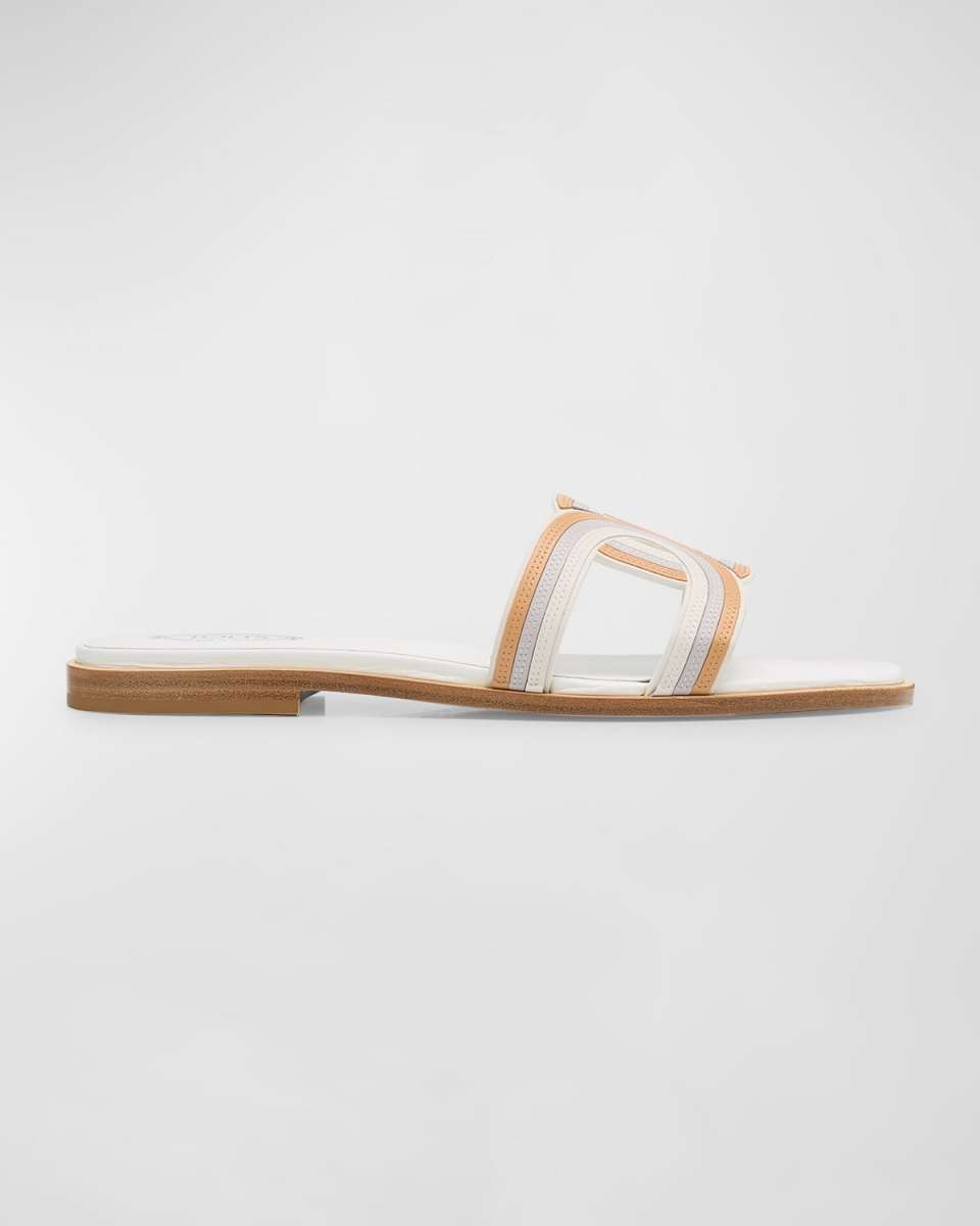 Tricolor Leather Flat Slide Sandals