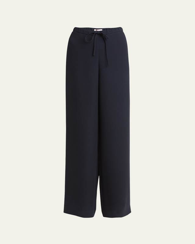Tie-Waist Cady Wide Leg Wool Pants
