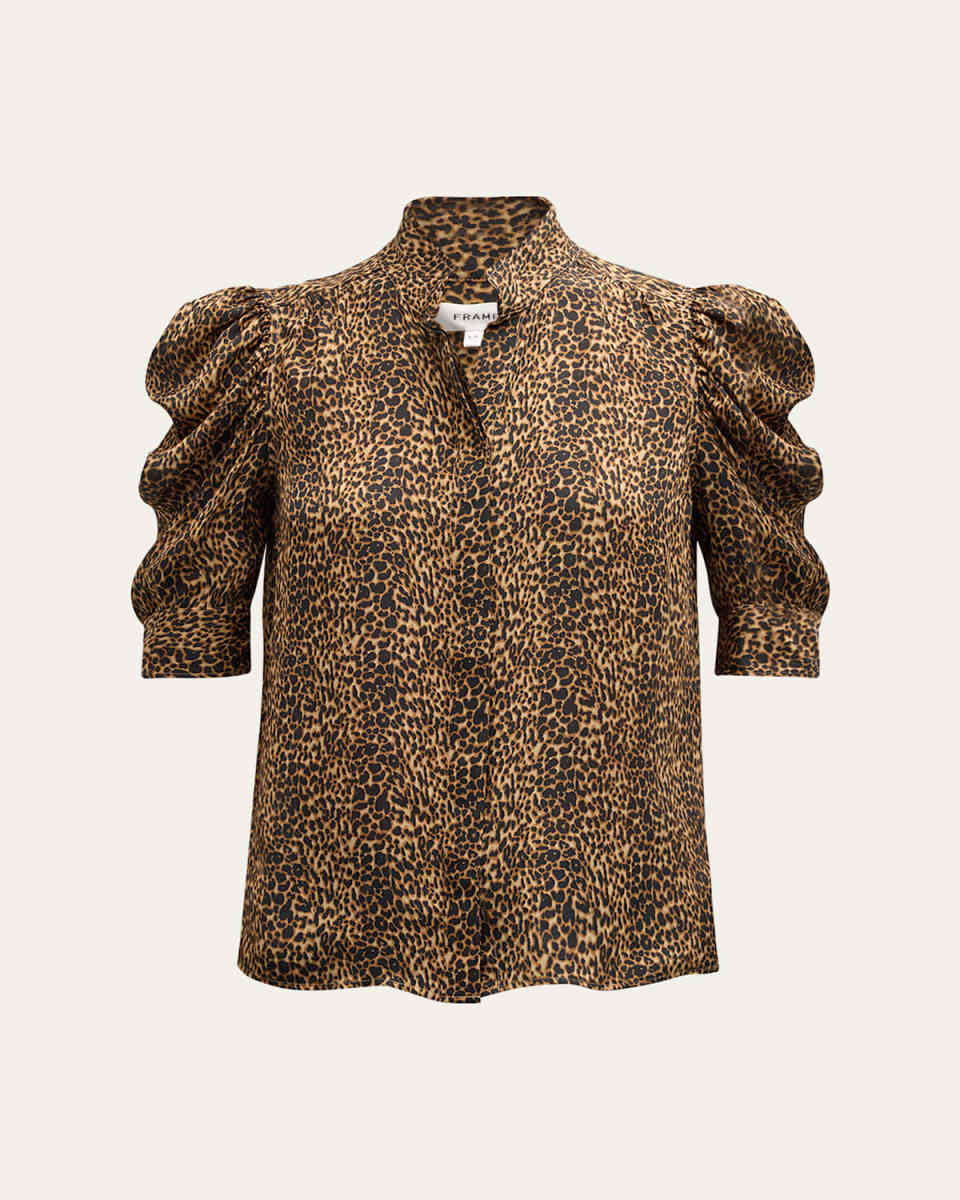 Gillian Silk Collared Puff-Sleeve Top