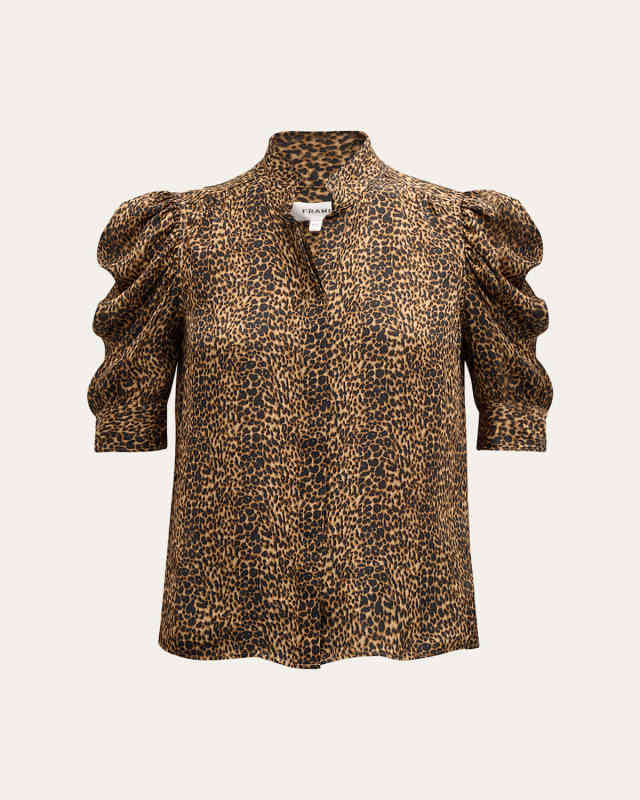 Gillian Silk Collared Puff-Sleeve Top