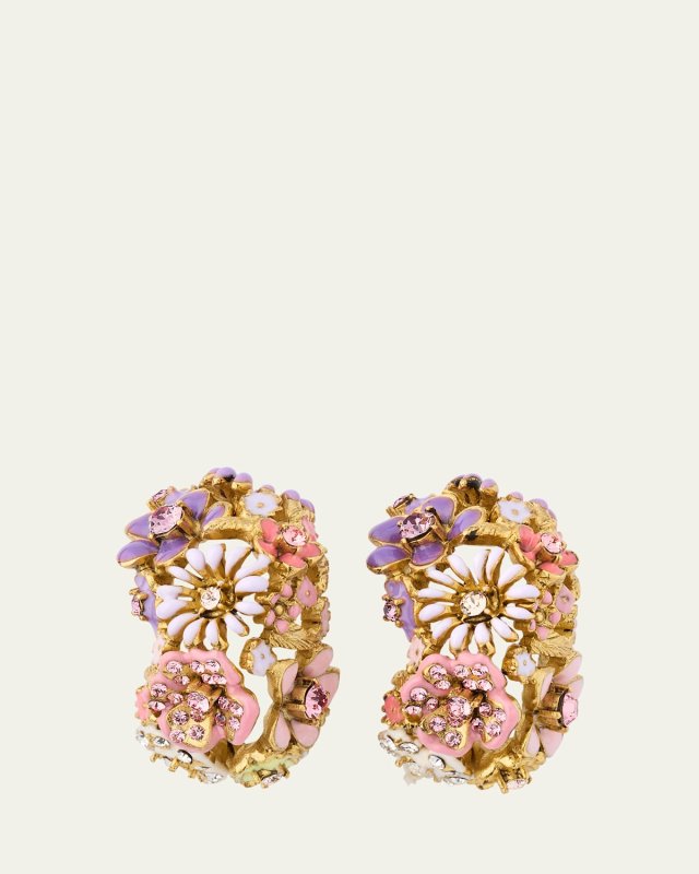 Enamel Flower Hoop Earrings
