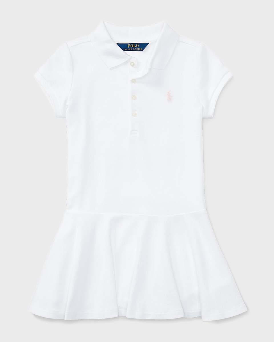 Girl's Short-Sleeve Knit Drop-Waist Polo Dress, Size 2-