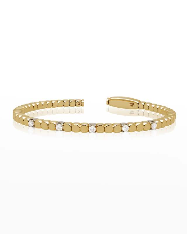 Yellow Gold Dado Bangle with 5 Diamonds