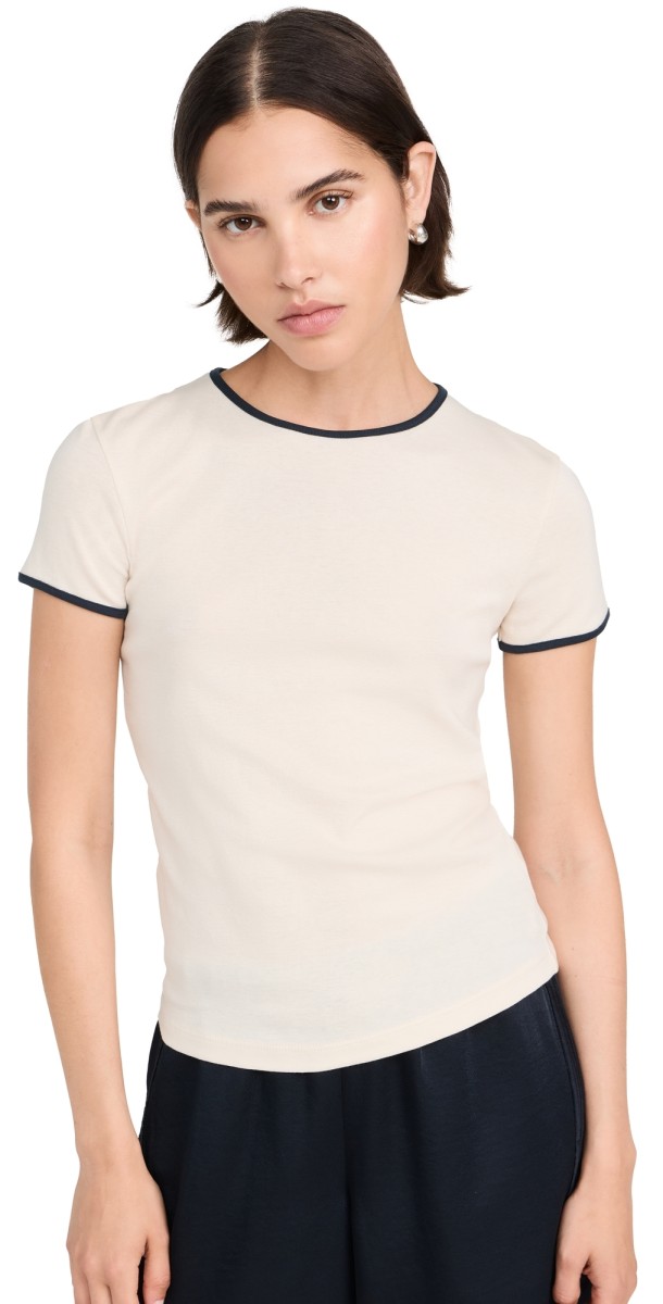 Vince Tipped Short Sleeve Crew Tee Flaxen/Deep Lake