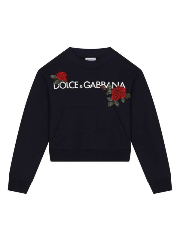 rose-embroidered cotton sweatshirt
