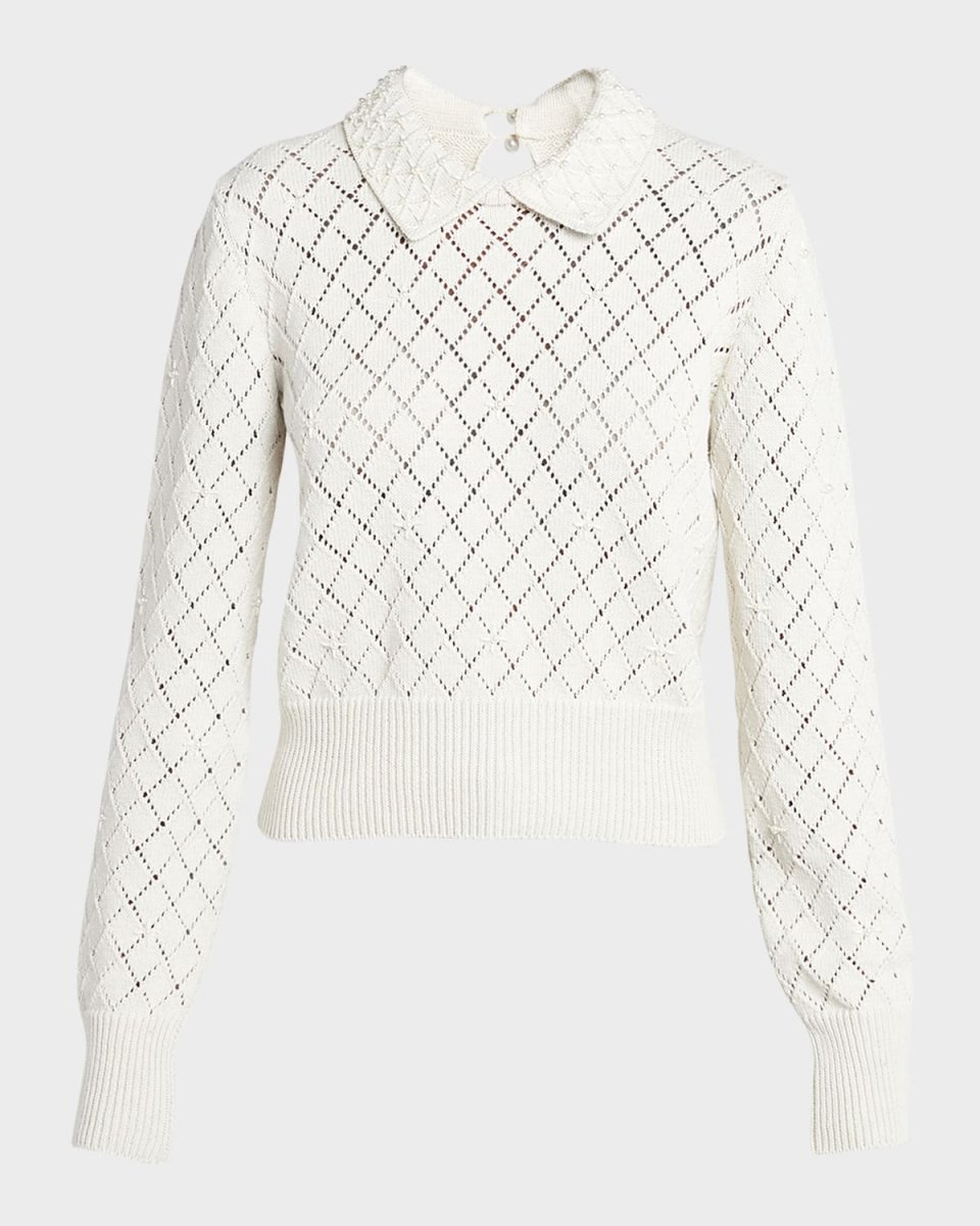 Journey Pearl-Embellished Cropped Argyle Sweater