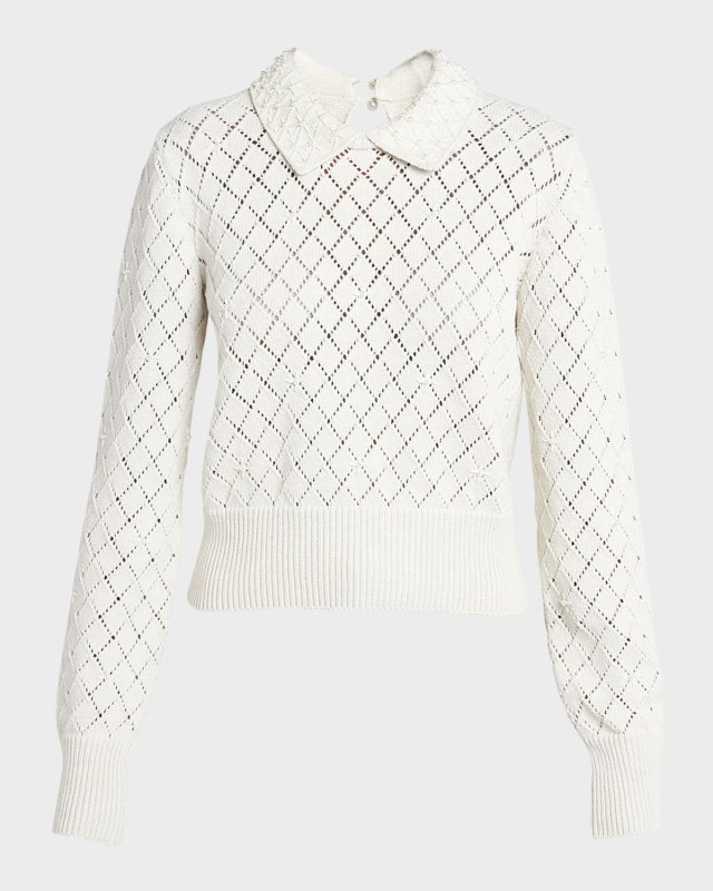Journey Pearl-Embellished Cropped Argyle Sweater