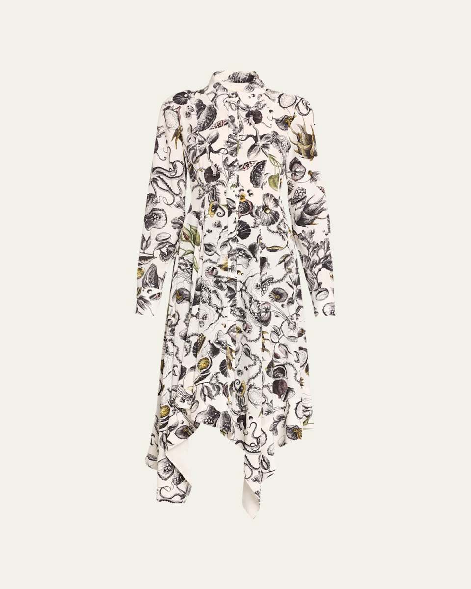 Marine Print Asymmetric Midi Dress