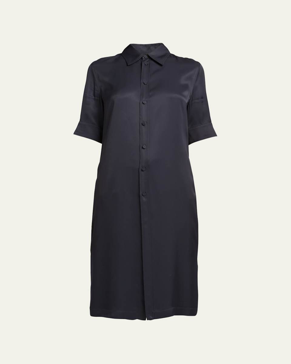 Short-Sleeve Collared Matte Fluid Tunic Shirt