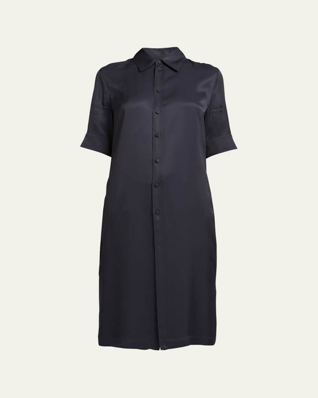 Short-Sleeve Collared Matte Fluid Tunic Shirt