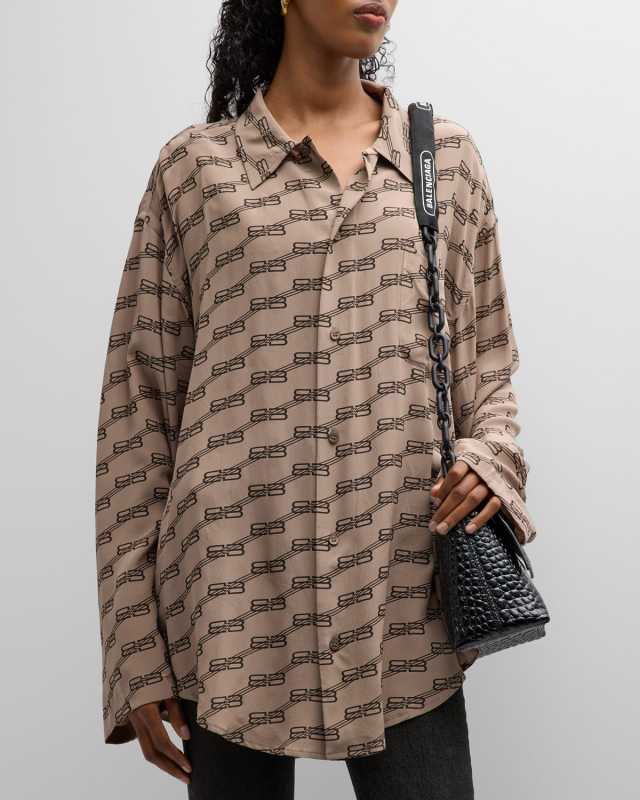 Bb Logo Long-Sleeve Minimal Collared Silk Shirt