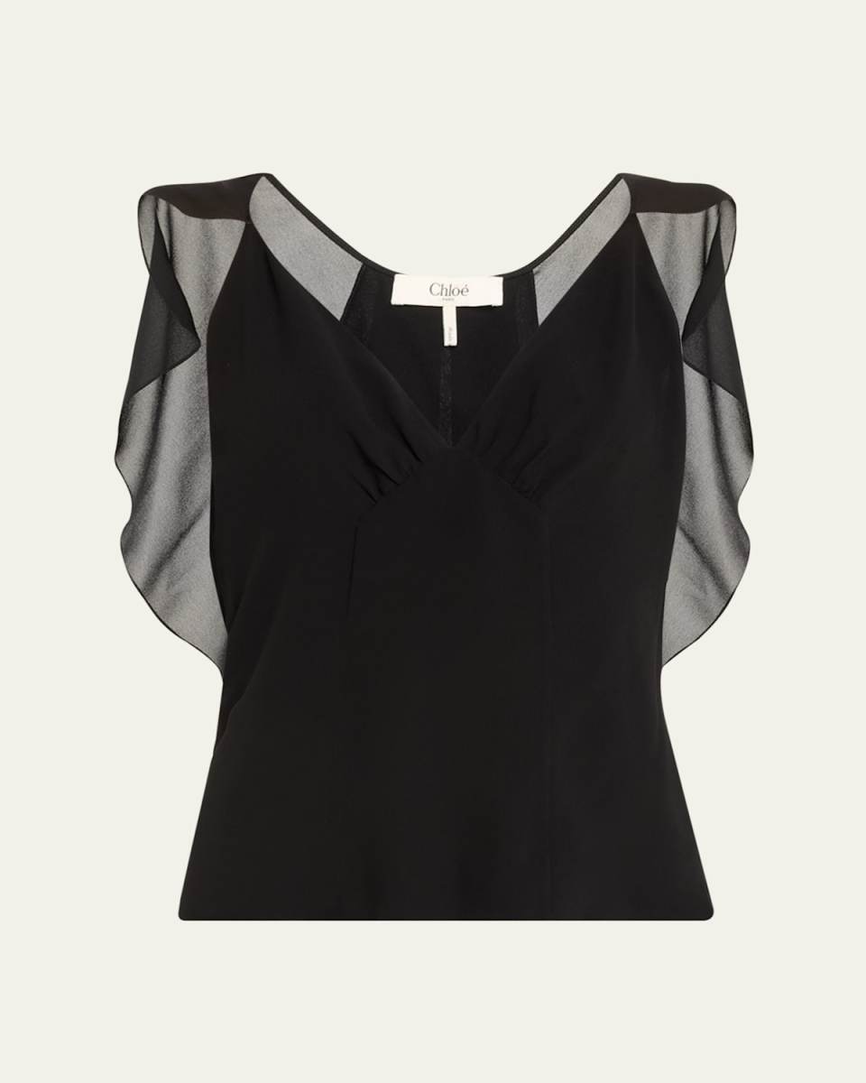 Flutter-Sleeve Cape Silk Top