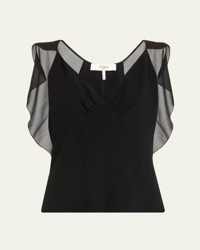 Flutter-Sleeve Cape Silk Top