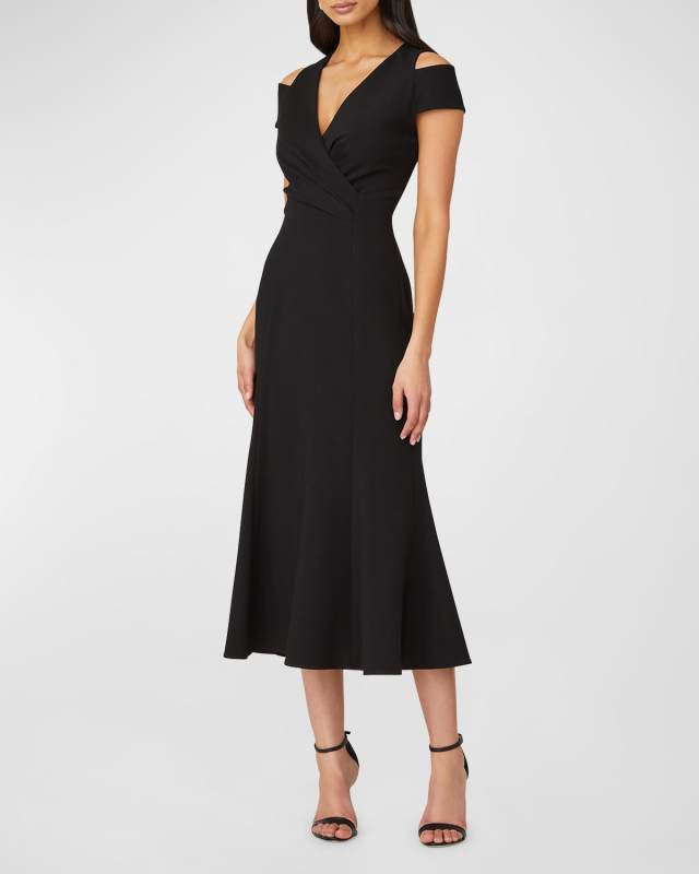 Cinzia Pleated Cold-Shoulder Midi Dress