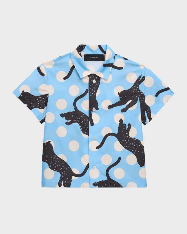 Kid's Leopard Polka Dots Short-Sleeve Shirt, Size 4-