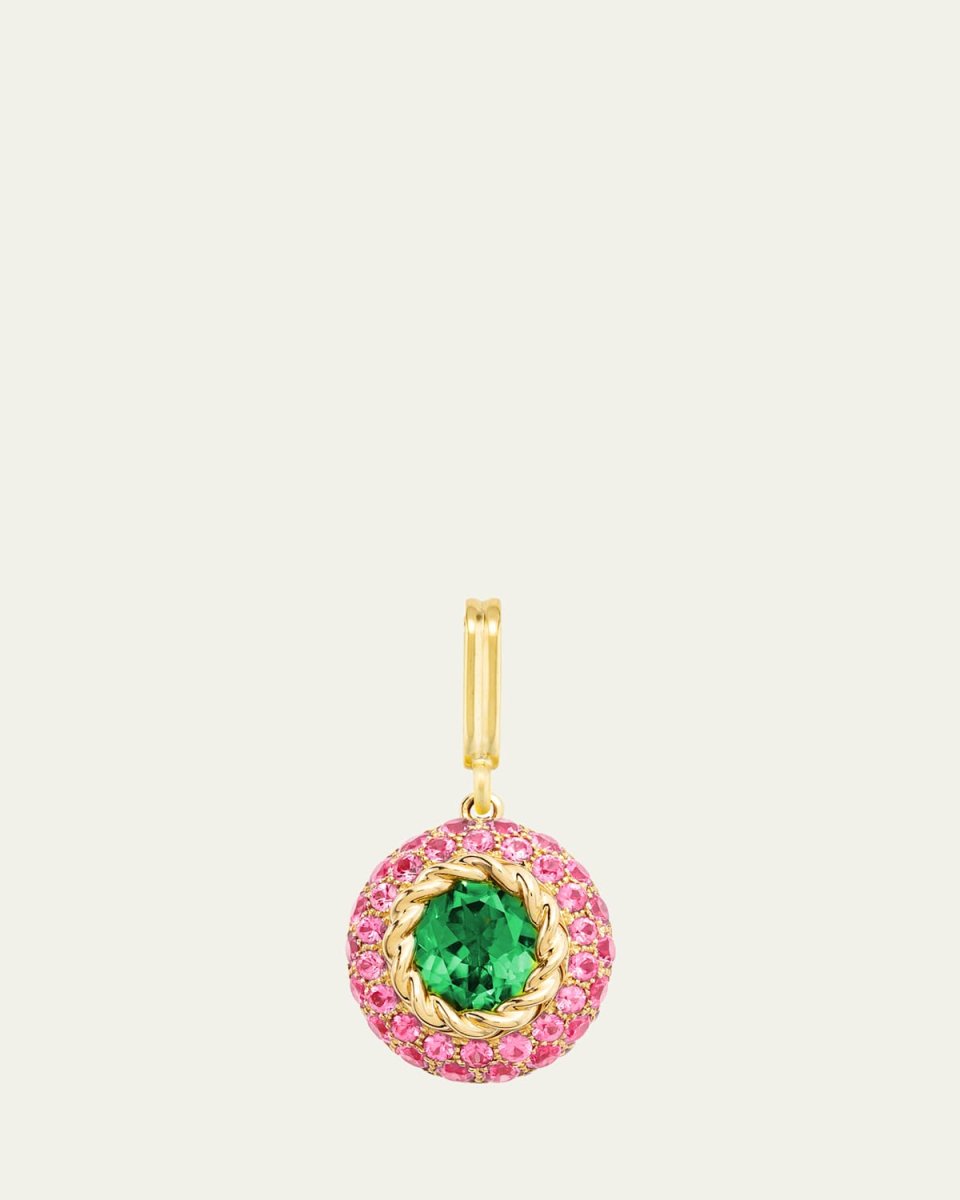 18K Yellow Gold Baby Fields Charm with Peridot and Pink Sapphires