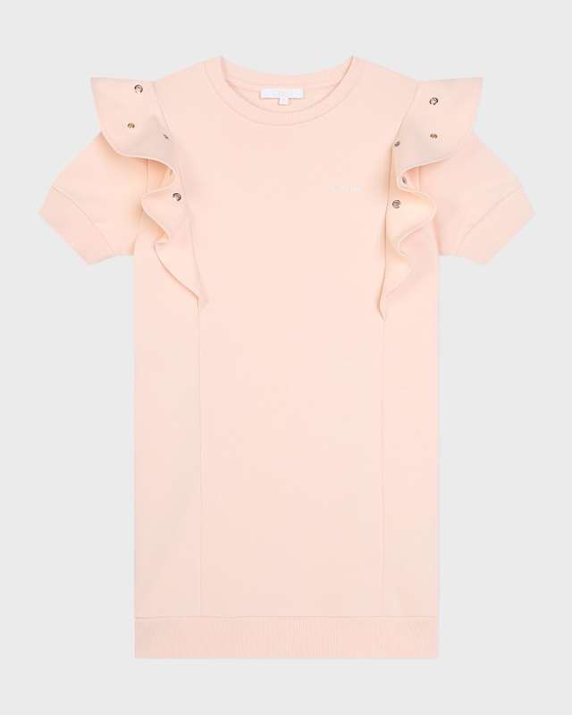 Girl's Embroidered Logo-Print Dress W/ Ruffle Trim, Size 6-12