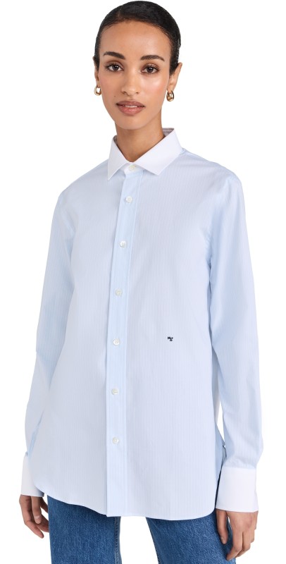 HOMMEGIRLS Classic Contrast Collar Shirt Ticking Stripe
