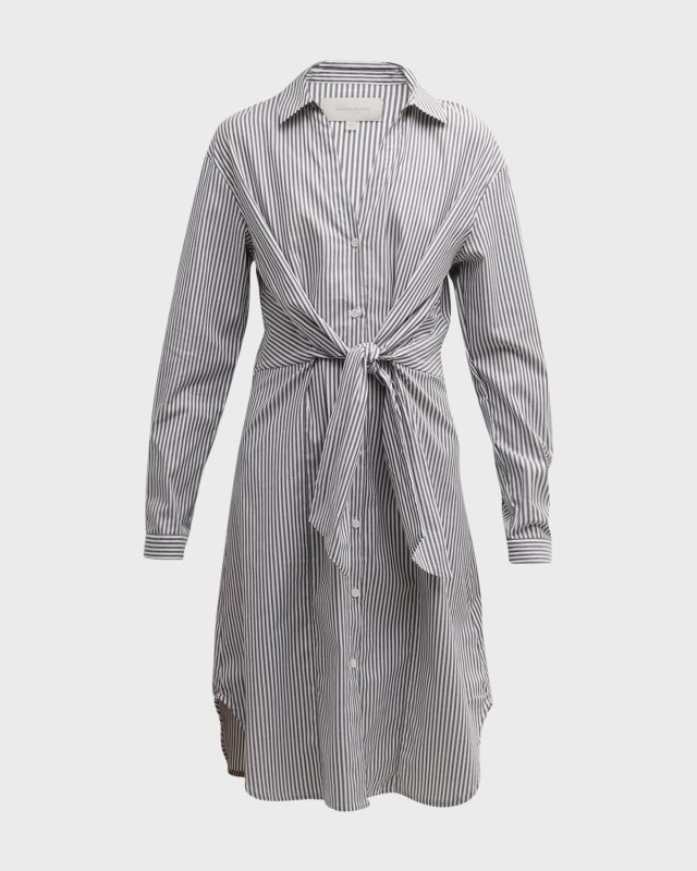Ashland Striped Tie-Waist Midi Shirtdress