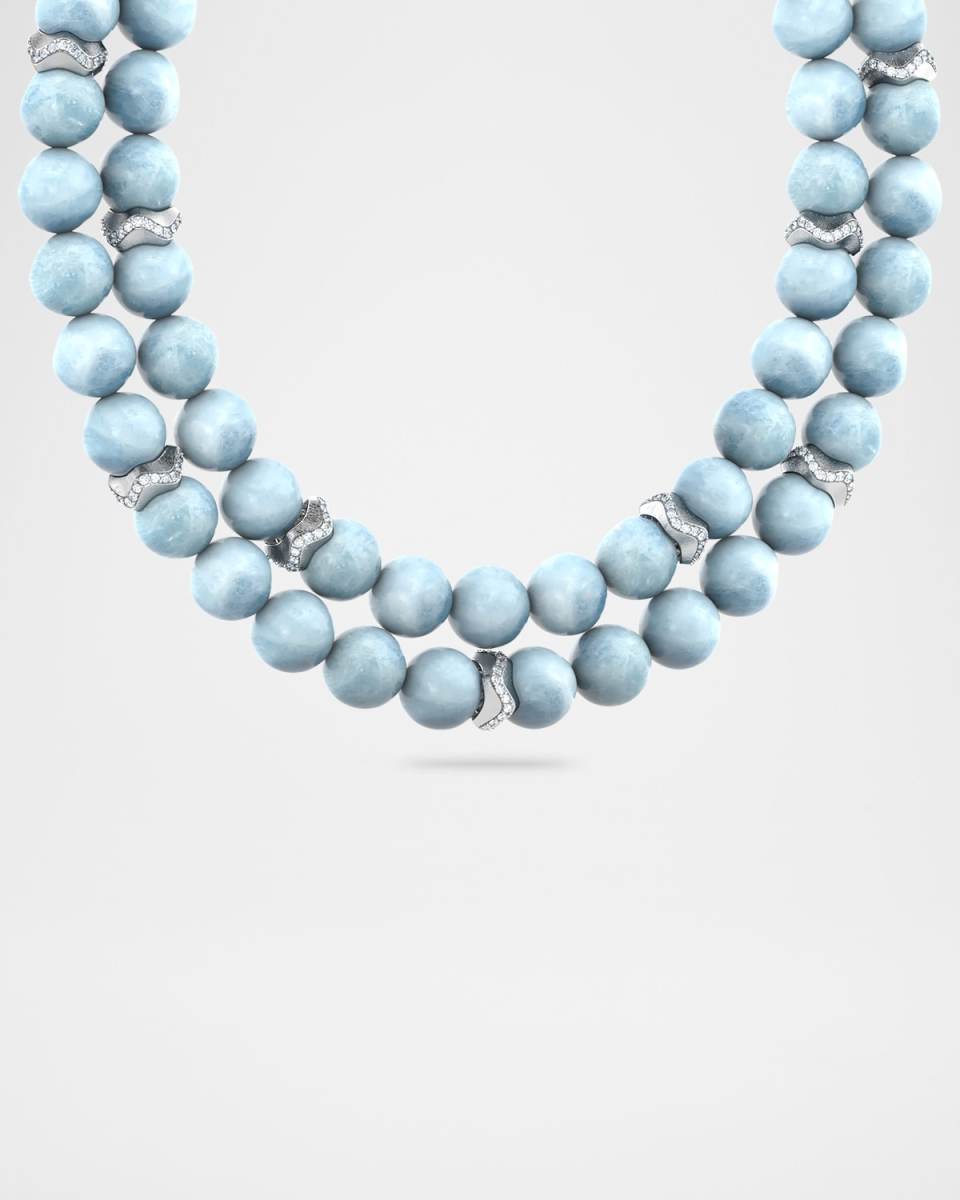 Cenote Aquamarine Double Bead Necklace with Diamonds