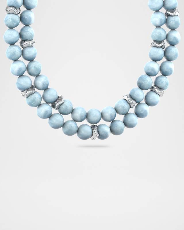 Cenote Aquamarine Double Bead Necklace with Diamonds