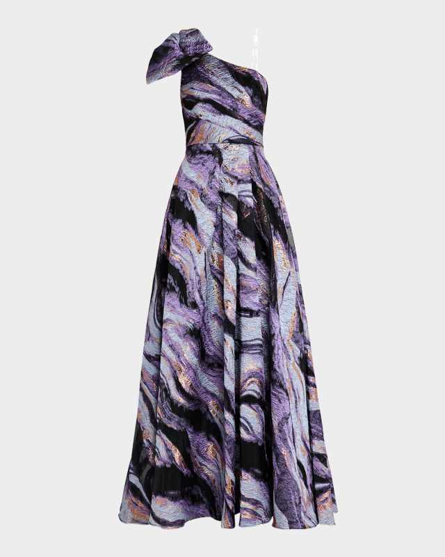 One-Shoulder Metallic Jacquard Gown