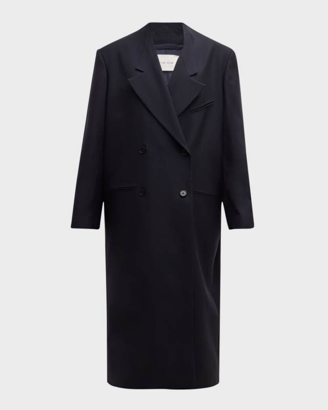 Indra Double-Breasted Long Wool Coat