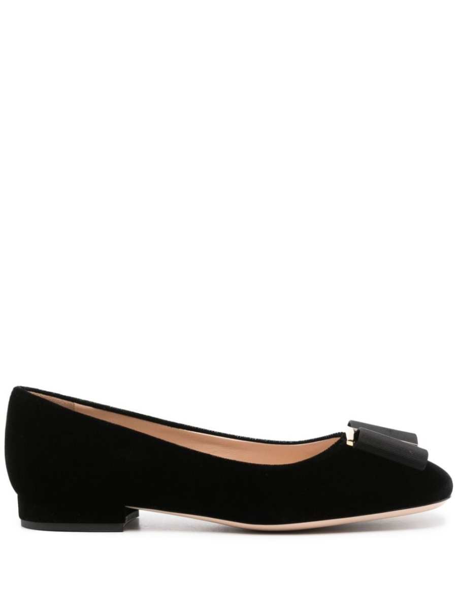 bow-detail velvet ballerina shoes