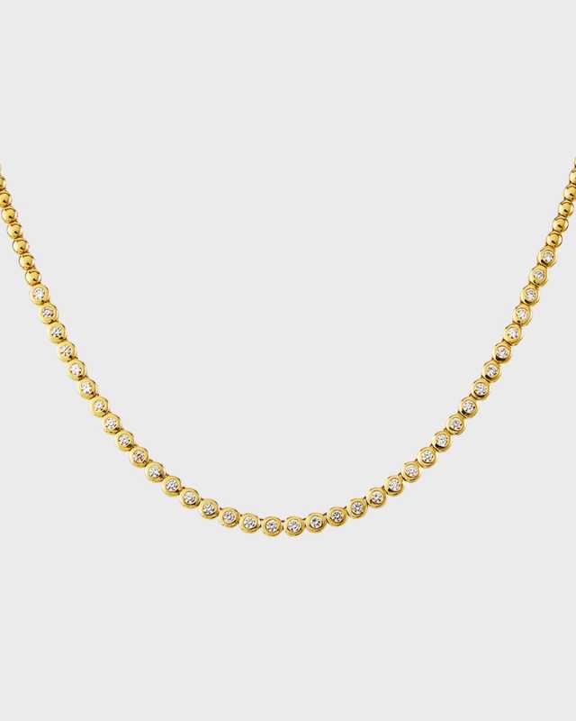 18k Yellow Gold Diamond Bezel Tennis Necklace