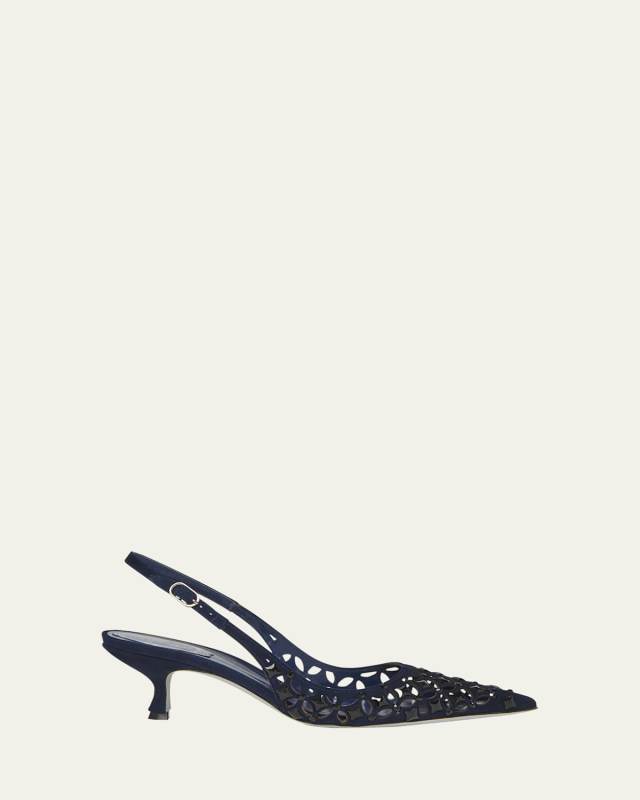 Laser-Cut Suede Slingback Pumps