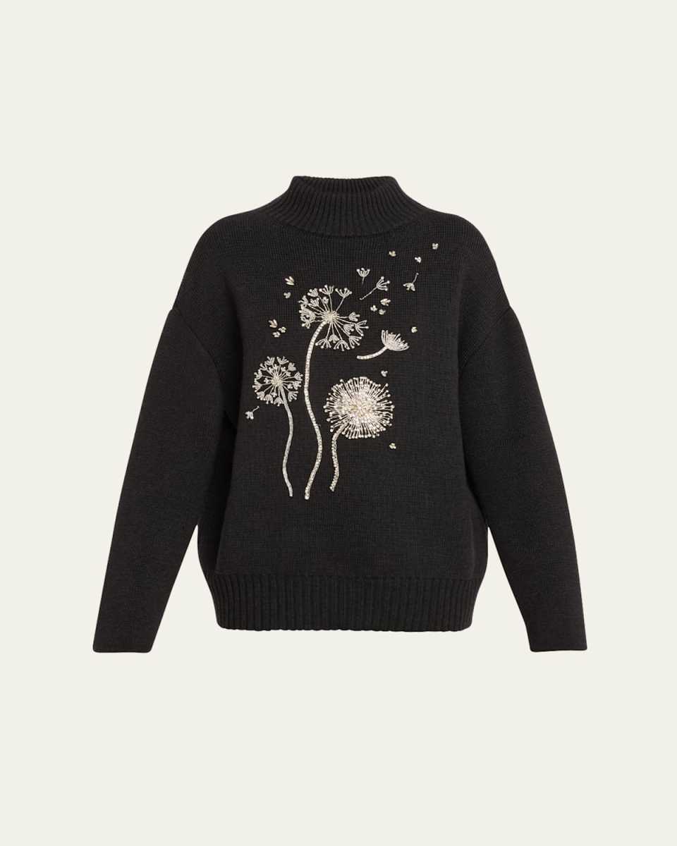 Sequined Crystal dandelion Wool Turtleneck