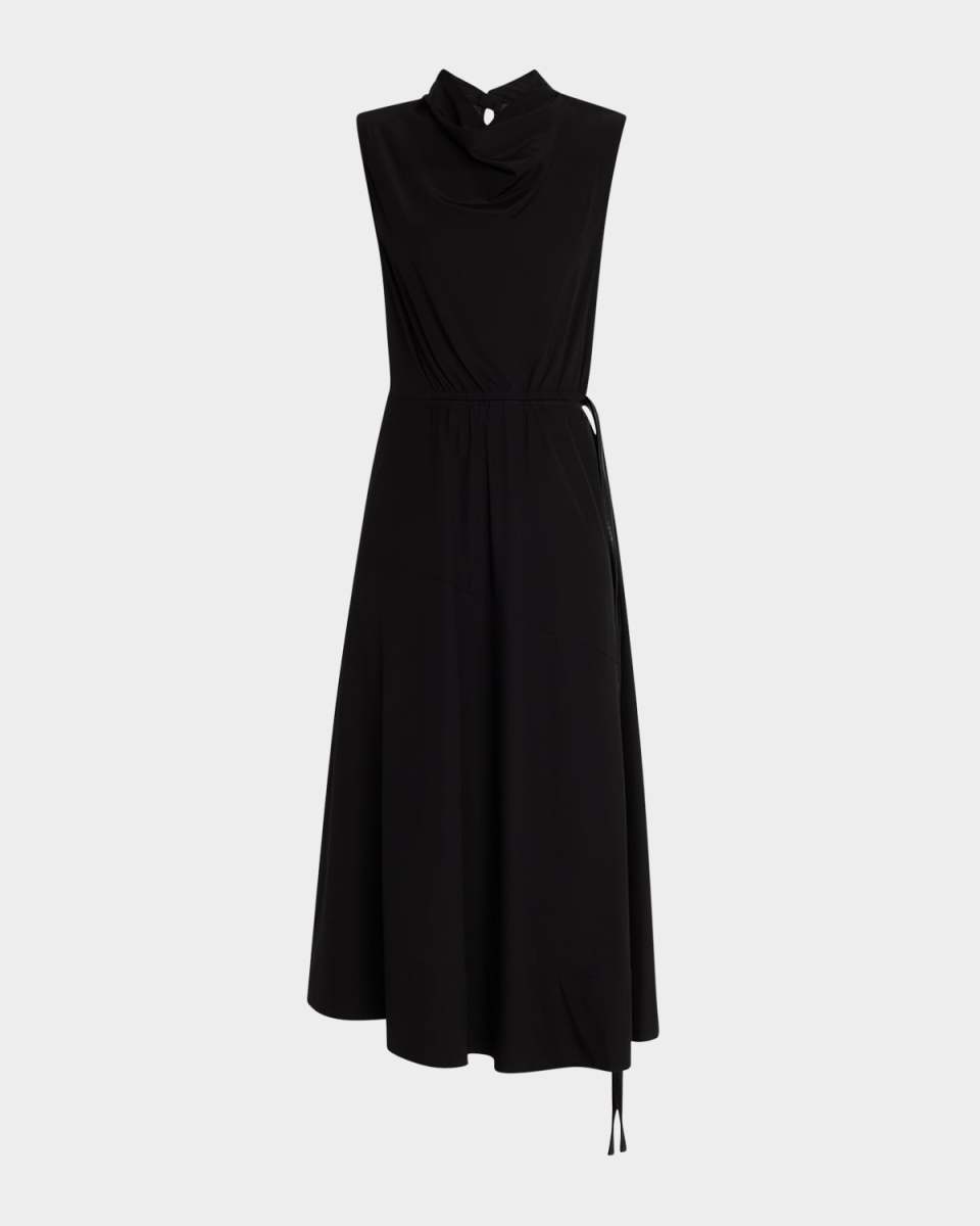 Sabrina Cowl-Neck Sleeveless Ruched Midi Dress