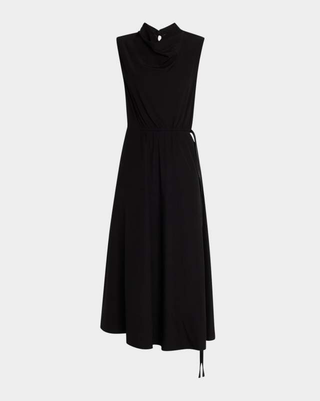 Sabrina Cowl-Neck Sleeveless Ruched Midi Dress