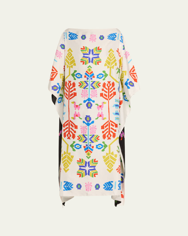 Kilimi Platia Abstract-Print Colorblock Silk Kaftan