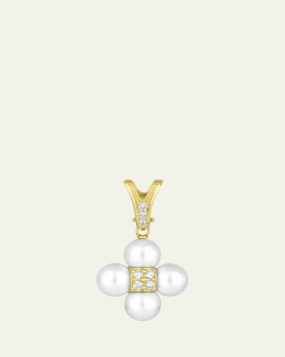 18K Yellow Gold Sequence Charm with Diamonds and Pearls