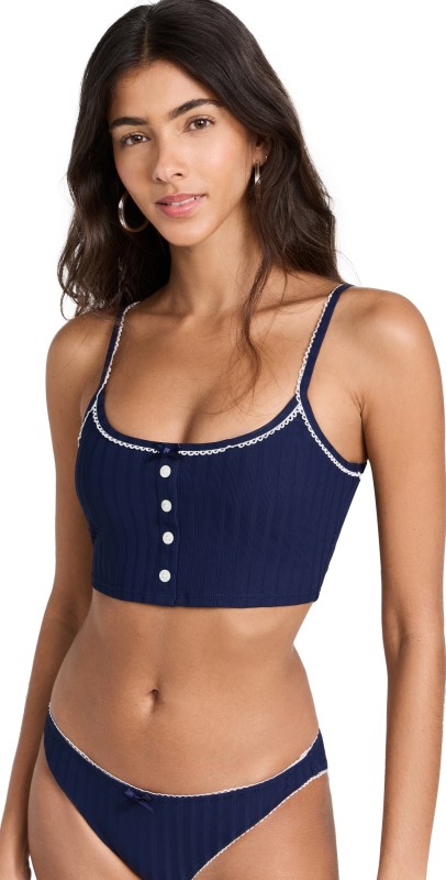 STAUD Abby Swim Top Navy/White