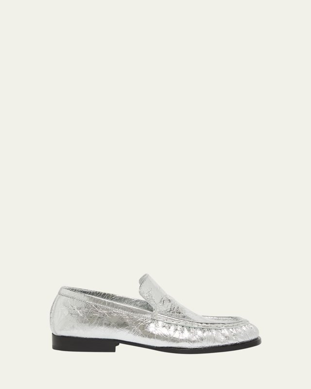 Metallic Leather Slip-On Loafers